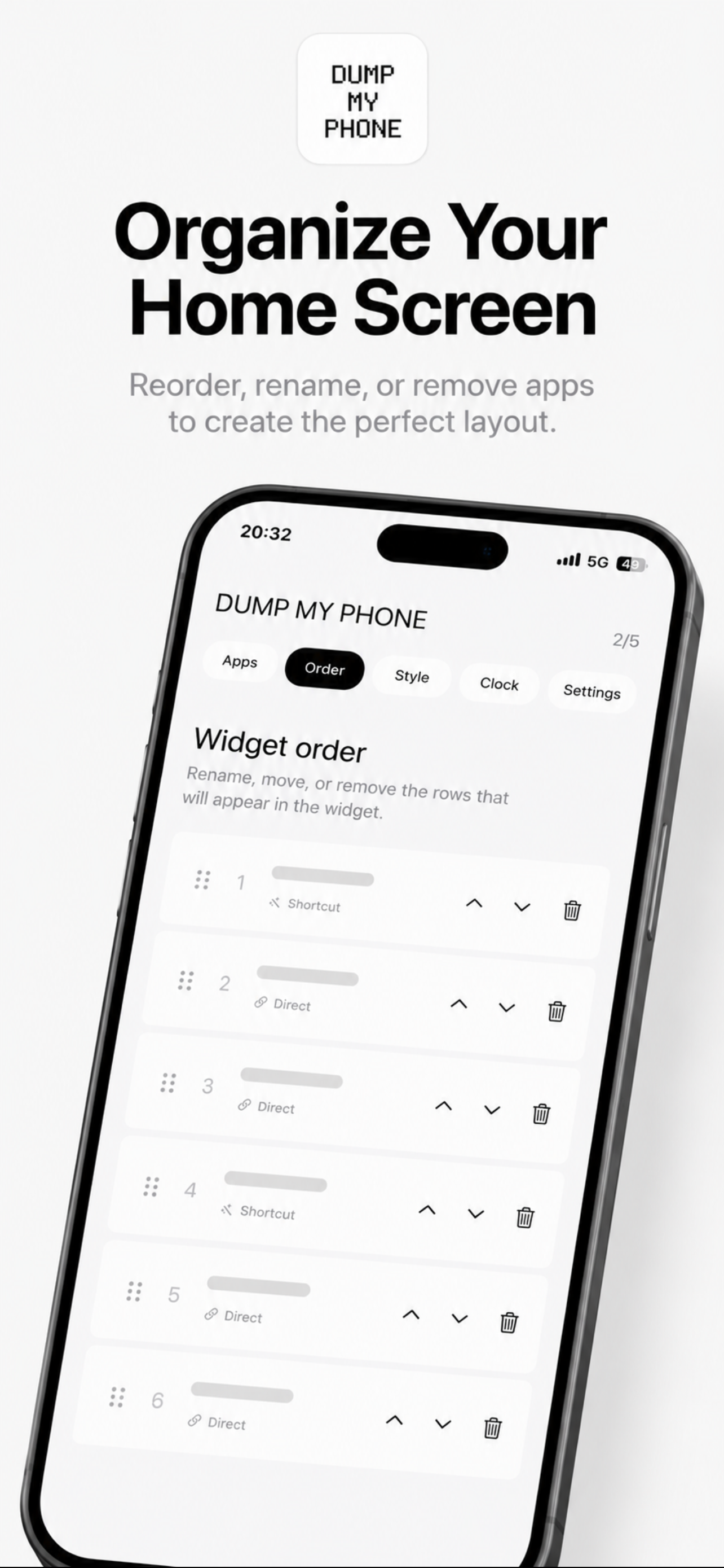 Custom app ordering in Dump My Phone