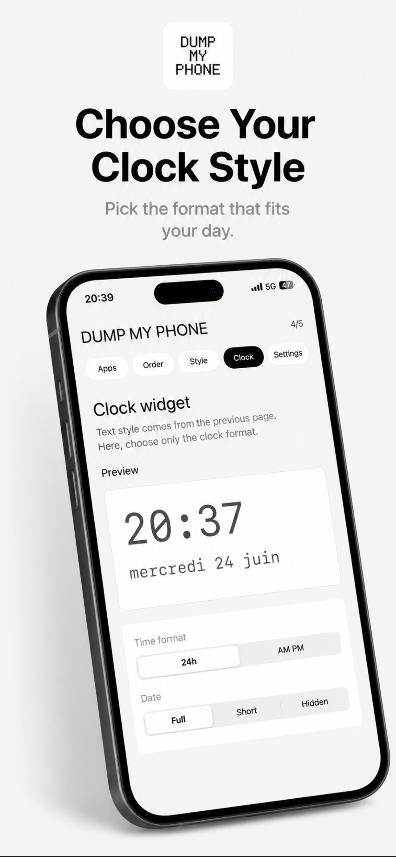 Clock style choices in Dump My Phone